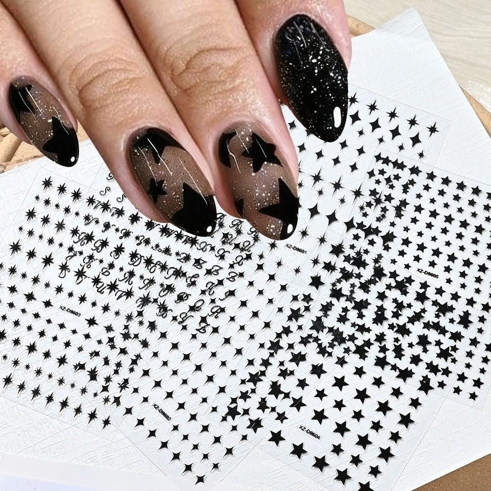 6Pcs Y2K Laser Star Nail Stickers Gold Silver Color Nail Art Stickers  Nail Supplies