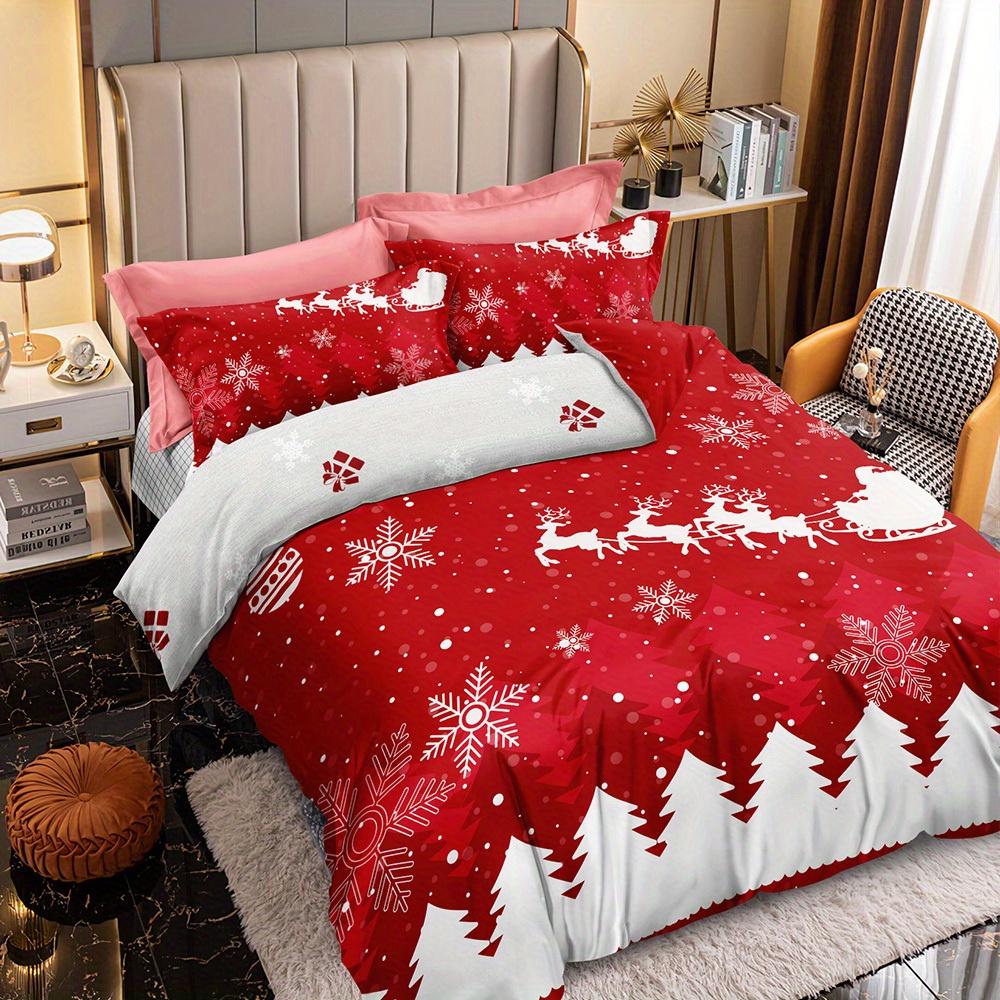 Christmas Theme Duvet Cover Set, Christmas Tree Man Snowflake Print Bedding Set, Soft Comfortable Breathable Duvet Cover