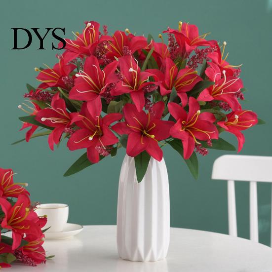 Lily Artificial Flower 1Pc 7 Heads Realistic Vivid Non-fading Not Wither Decorative Simulation Bouquet Gift Fake Home Art Decoration Scene Layout