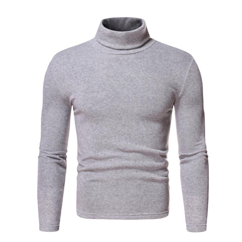 Men's High Neck Fleece Sweatshirt - Solid Color Autumn/Winter Pullover Base Layer T-shirt