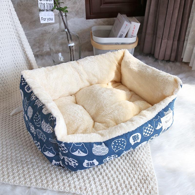 

Cozy Winter Fleece Cat Cage Bed with Adjustable Rope Navy Japanese Cat