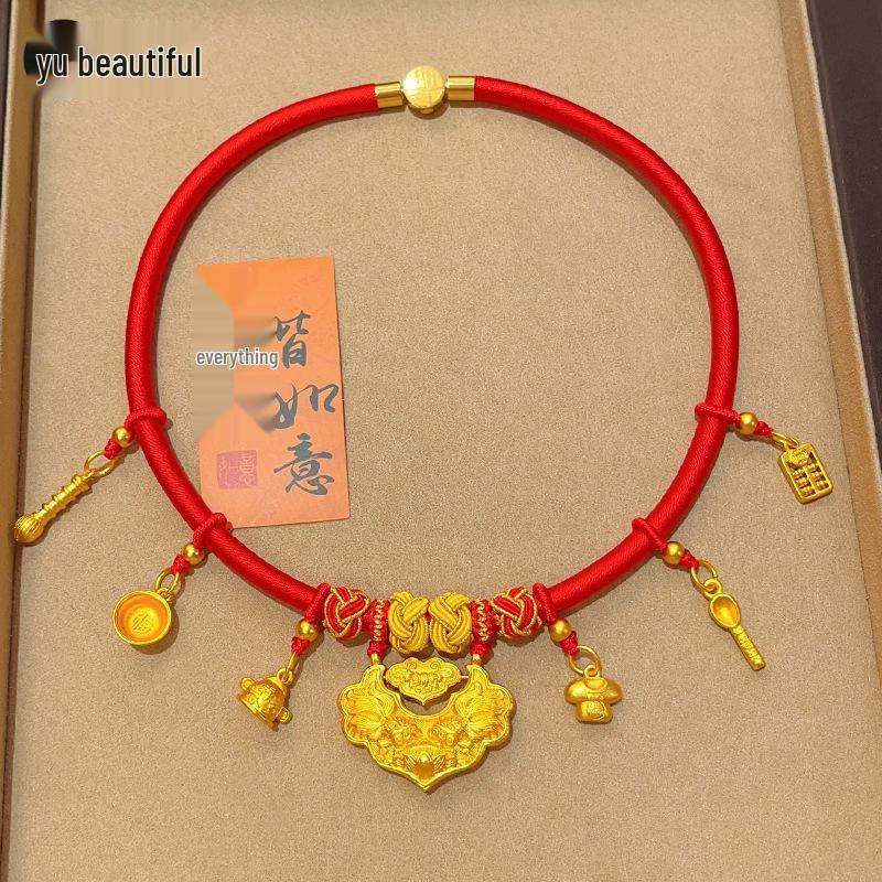 

Ожерелье-замок долголетия из красной нити и нефрита - подарок на первый день рождения малыша