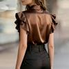 Women's Casual Fashion Summer Elegant V-neck Ruffle Short Sleeve Shirt Top