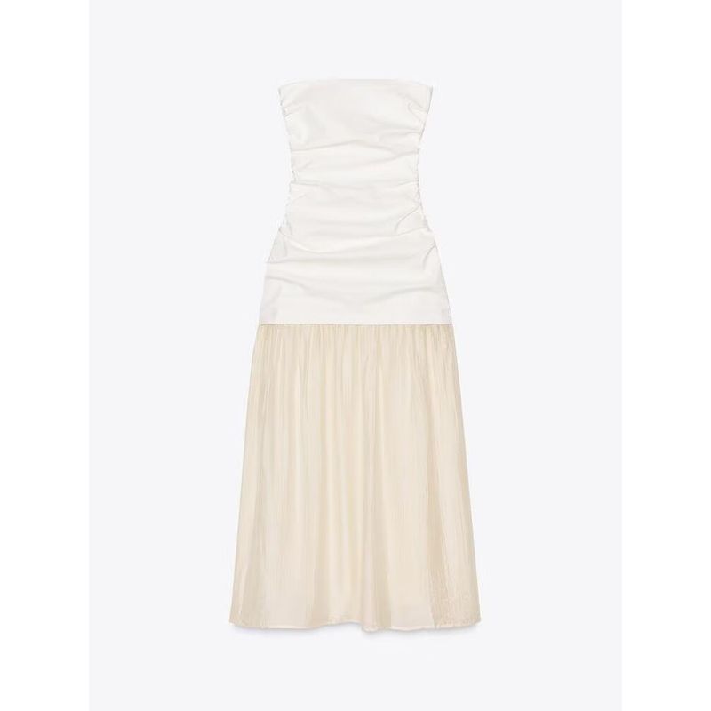 Za2025 Summer New Product Women's Clothes off-Neck off-the-Shoulder Stitching Tube Top Midi Skirt Dress 3152373 712