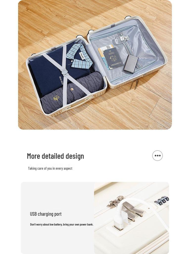 Front-Opening 20-Inch Carry-On Suitcase: Multi-Functional Trolley Case with Combination Lock for Men and Women.