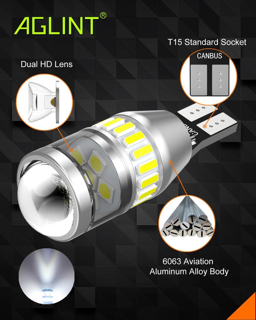 AGLINT T16 LED Back Lamp, Built-in Canceller, High Brightness, Non-Polarity, /24V, 15 W16W, 921,