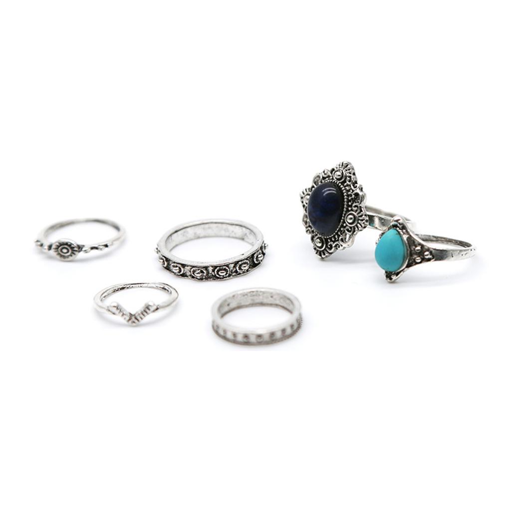 6 Stück/Set Damen Silber Türkis Midi Über Knöchel Ring Schmuck Geschenke