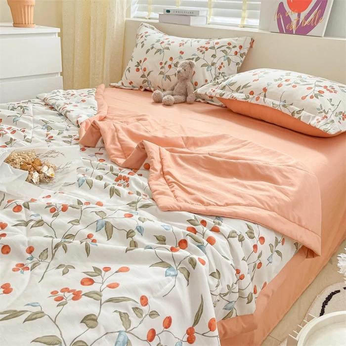 Cotton Air-Conditioning Quilt Cover for Children and Adults, Soft Flower, Double Printed, Washable Bed, Home Use, New