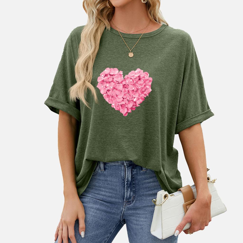 Plus Size Women Fashion Short Sleeve Tee Shirt Casual O-neck Print Top Summer Pullover Loose T-shirt