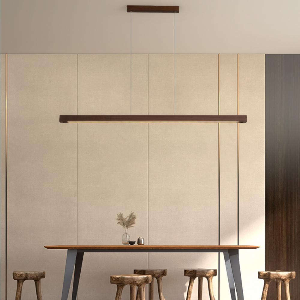 Nordic Wood LED Pendant Lights Modern Oval Long Strip Ceiling Lamp for Restaurant Bar Office Kitchen Dining Living Room