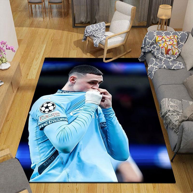 Phil Foden Flannel Printed Carpet, Home Sofa Decoration for Living Room & Bedroom, Non‑Slip Play Flannel Floor Mat for Game Room