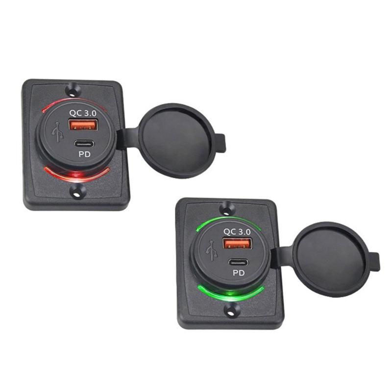 Waterproof USB Car Chargers Double Port QC3 0 & Type C Compatible for Car Boat Truck No Drill Mounting IP65 Protection