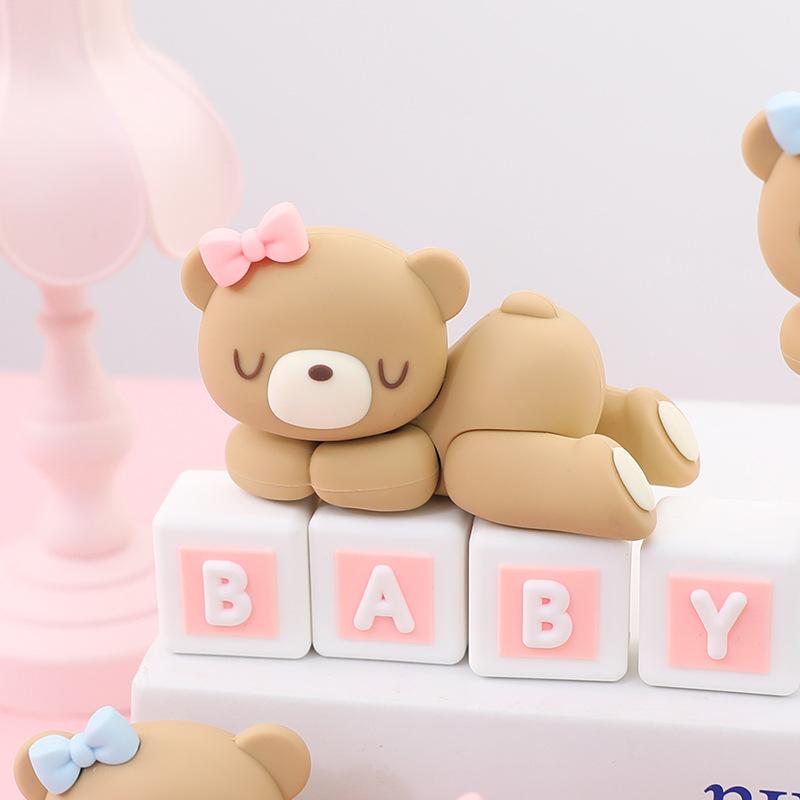 Cute Pink Blue Bear Cake Topper Bow Tie Bear Bake Cake Decoration Doll Ornament for Birthday Party Wedding Anniversary Cake Decor