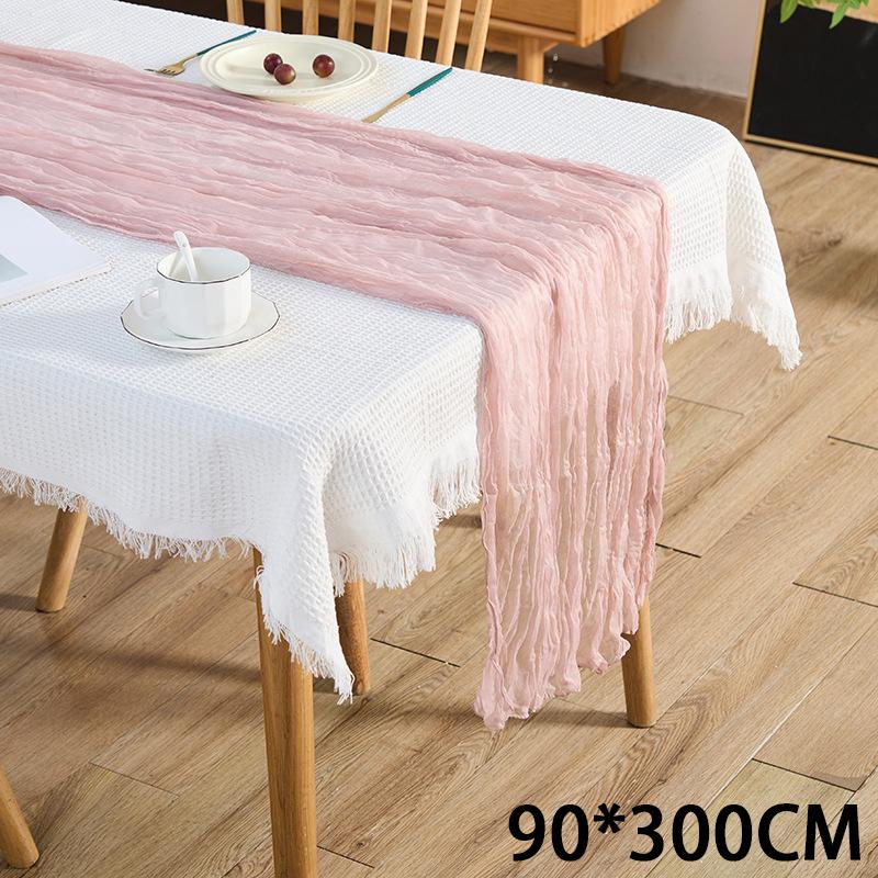 Cheesecloth Table Runner Gauze Tablecloth Semi-Sheer Crinkle Table Cover Boho-style table runner 180*90/90*340cm