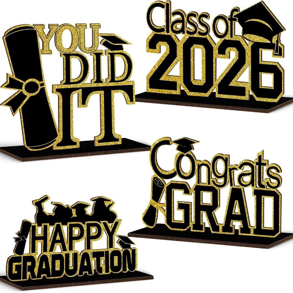 

Wooden Letters Graduation Party Decoration Black & Gold Grad Sign Desktop Ornament Class of 2026 Grad Table Toppers чёрный