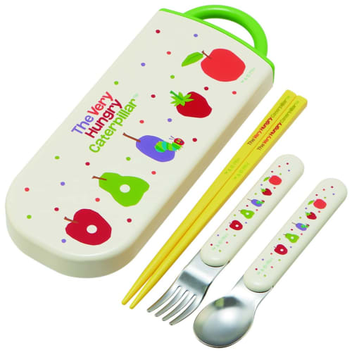 Skater Children's Cutlery Set, Lunch Box, Chopsticks, Spoon, Fork, Made in Japan, Sliding Cutlery, Name Stickers Included, Antibacterial, Trio Set, Ve