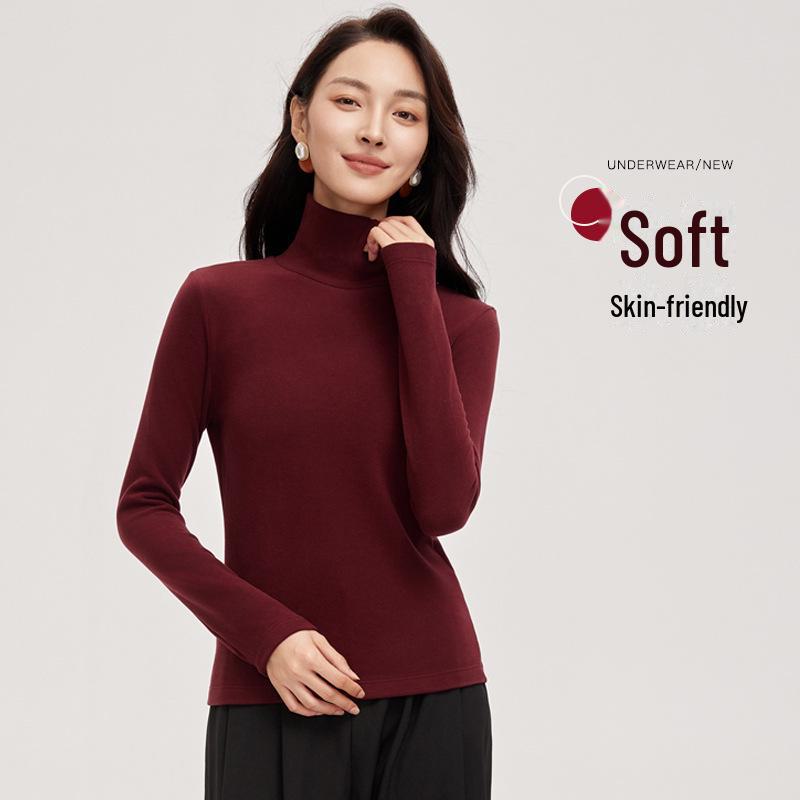 Meiyabi Damen Woll-Rollkragen, Warmer Slim-Fit Langarm-Pullover mit gerafftem Kragen im koreanischen Stil