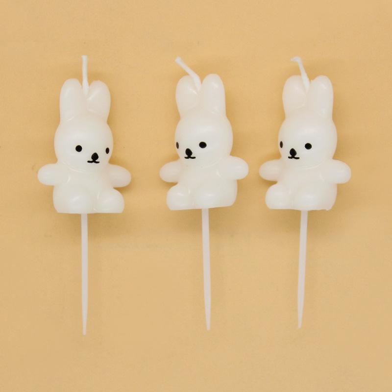 New Cute 3 Pieces PVC Boxed White Rabbit Cartoon Candles Birthday Cake Party Rabbit Decoration Candles