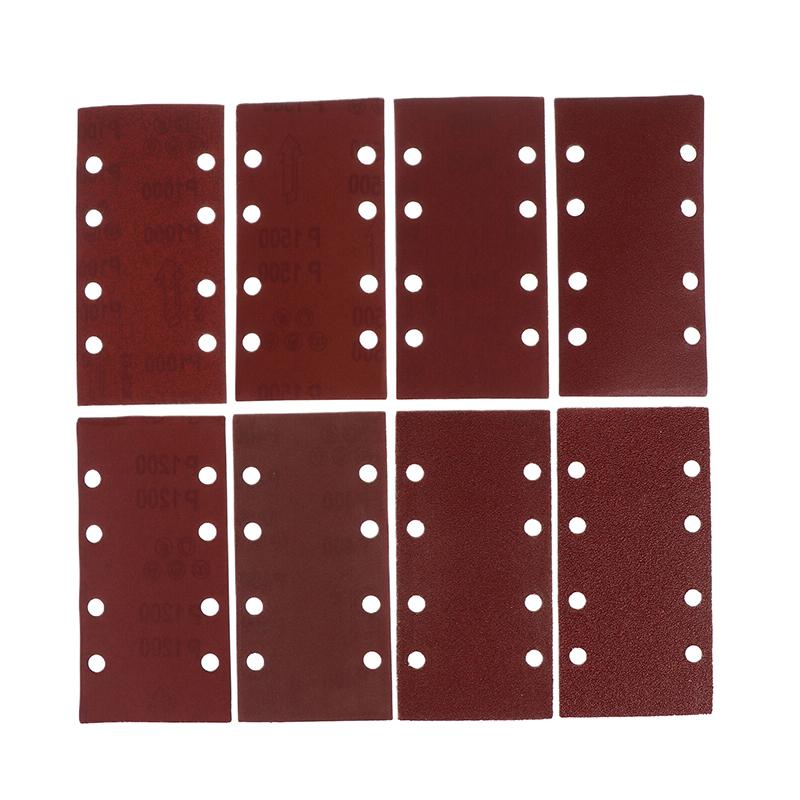 10pcs 8-Hole Rectangular Premium Flocked Sandpaper Sheets Self-Adhesive 185X93mm - Assorted Grits For Air Grinders