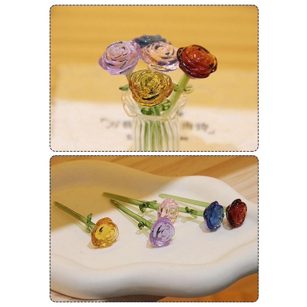 Colored Glaze Glass Flower Bouquet Mini Hand-blown Glass Flower Home Room Decoration