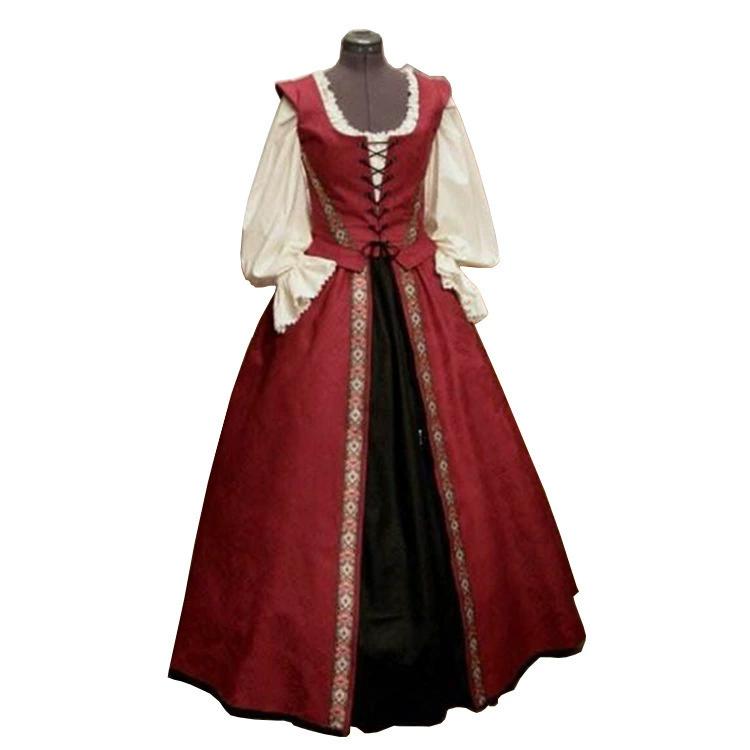 Medieval Renaissance Style Square Collar Waist Two-piece Dress