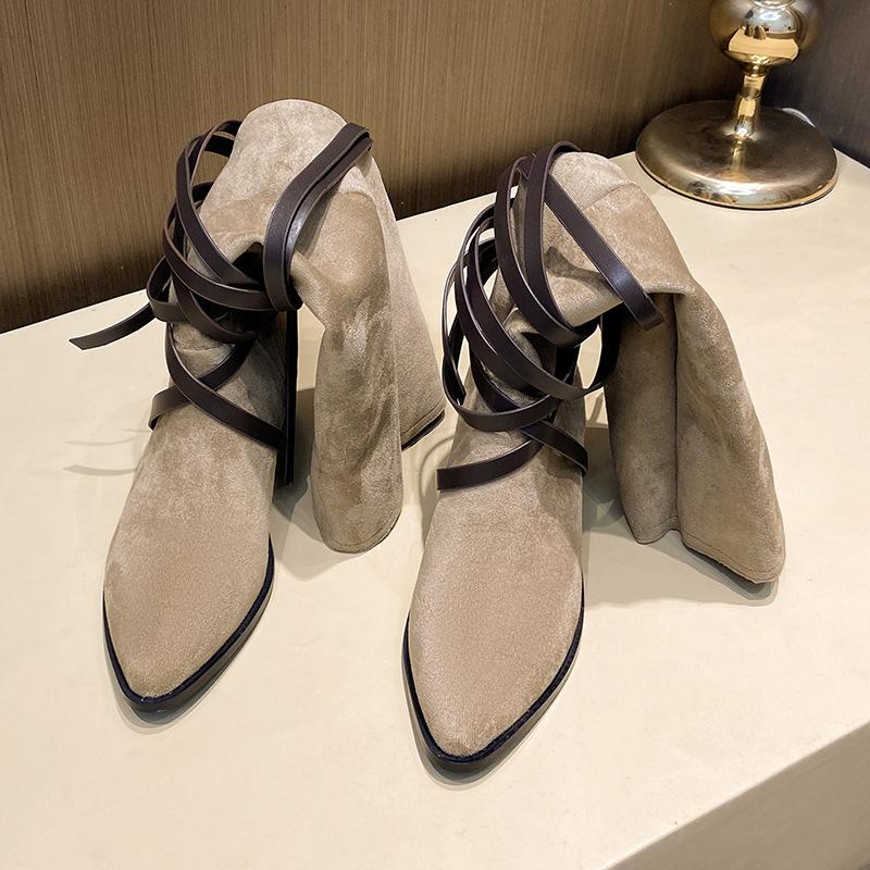 Fashion Fashion Slim Lace-up High Boots Vintage Leisure Shoes Women Suede Booties Autumn Winter Ladies Knee High Boots Shoes High Heels