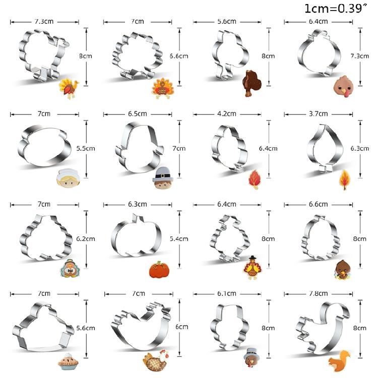 16 Stück Edelstahl Keksausstecher Dessertausstecher Thanksgiving Plätzchenausstecher Fondant Kuchenformen Küchenwerkzeug