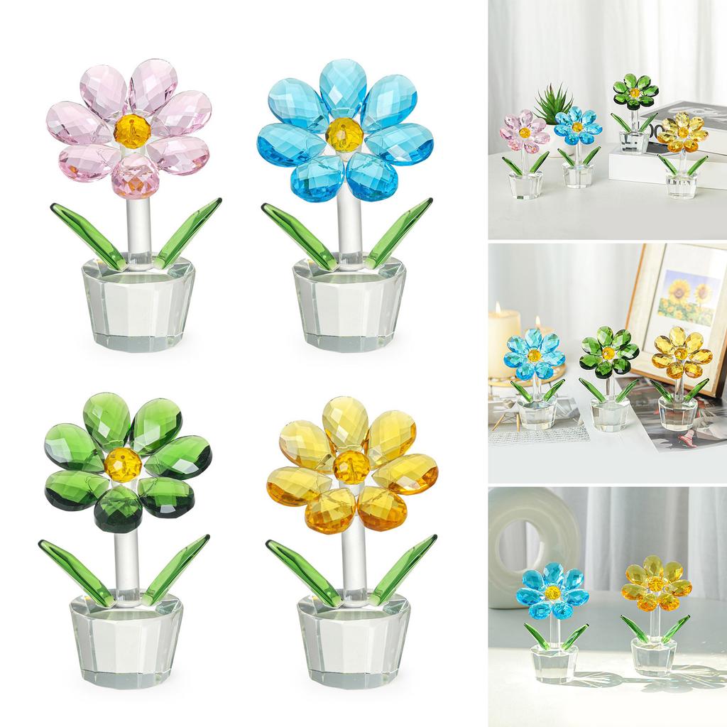 Brightly Crystal Sun Flowers Figurine Display, Dazzlings Reflection Sun Flowers Statues for Unique Home Decorations