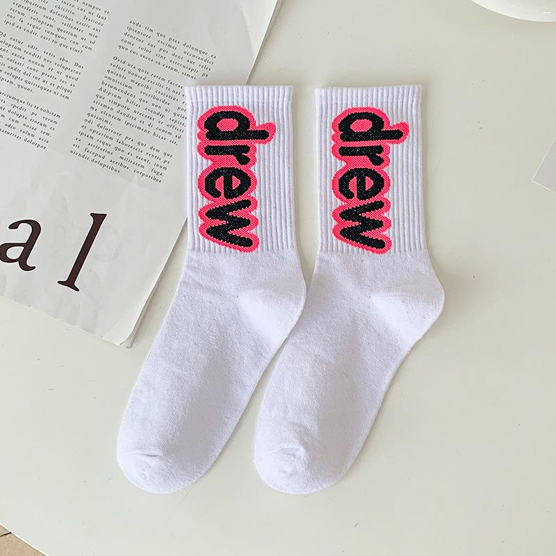 

Ladies Spring and Autumn Trend Street Hip Hop Sports Candy Color Assorted Letter In Tube Cotton Socks 1 pair белый