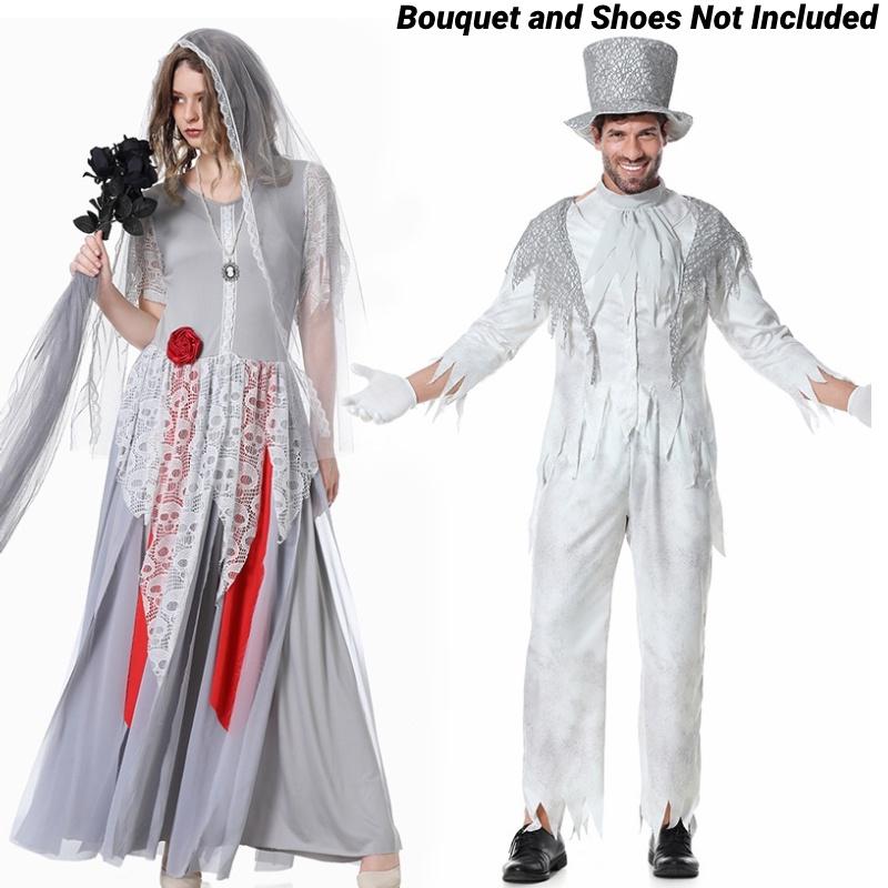 Vampire Halloween Cosplay Costume Set White Ghost Bride Groom Dressup Party