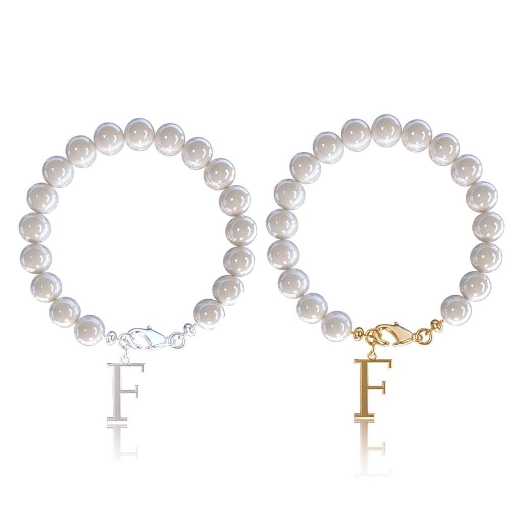 Letter Bracelet Set Stainless Steel Letter Pendant Pearl Beaded Lobster Buckle Cup Pendant Pearl Set Bracelet