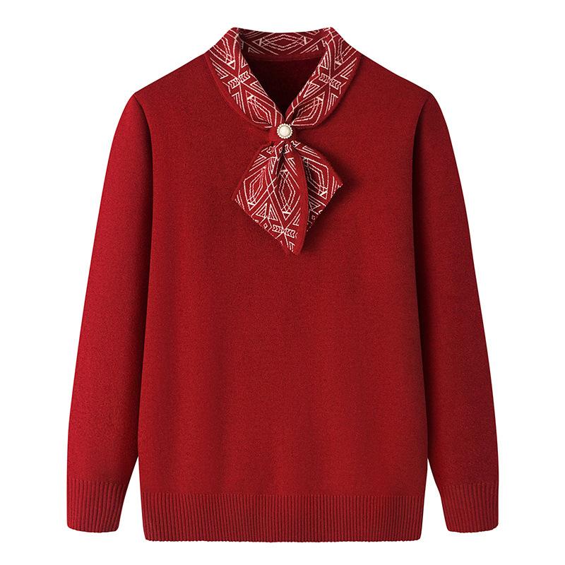 

Middle-aged and elderly women s clothing autumn and winter knitted bottoming shirt semi-turtleneck piled thickened mother pullover sweater top 4xl (reference 65-72.5kg) бордовий