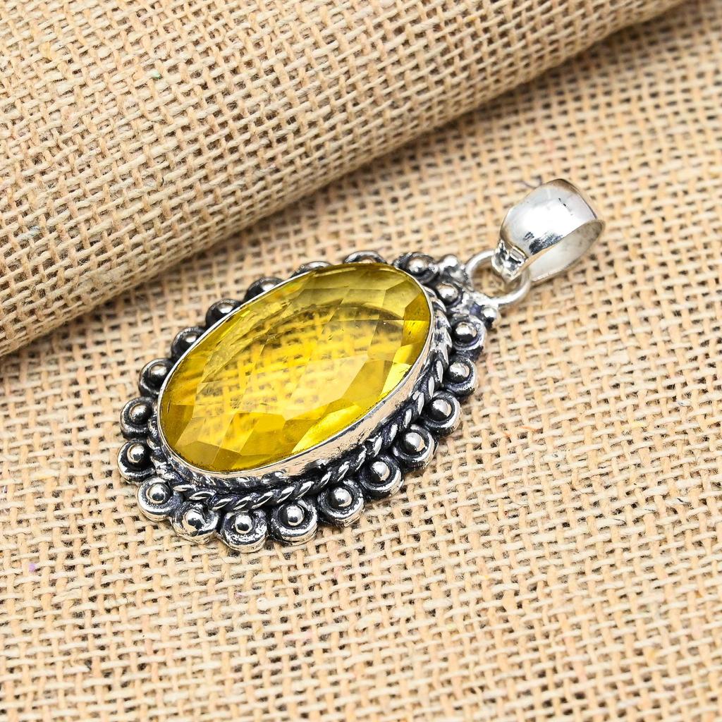 Glorious Citrine Gemstone Handmade 925 Sterling Silver Jewelry Lovely Pendant Gift For Her