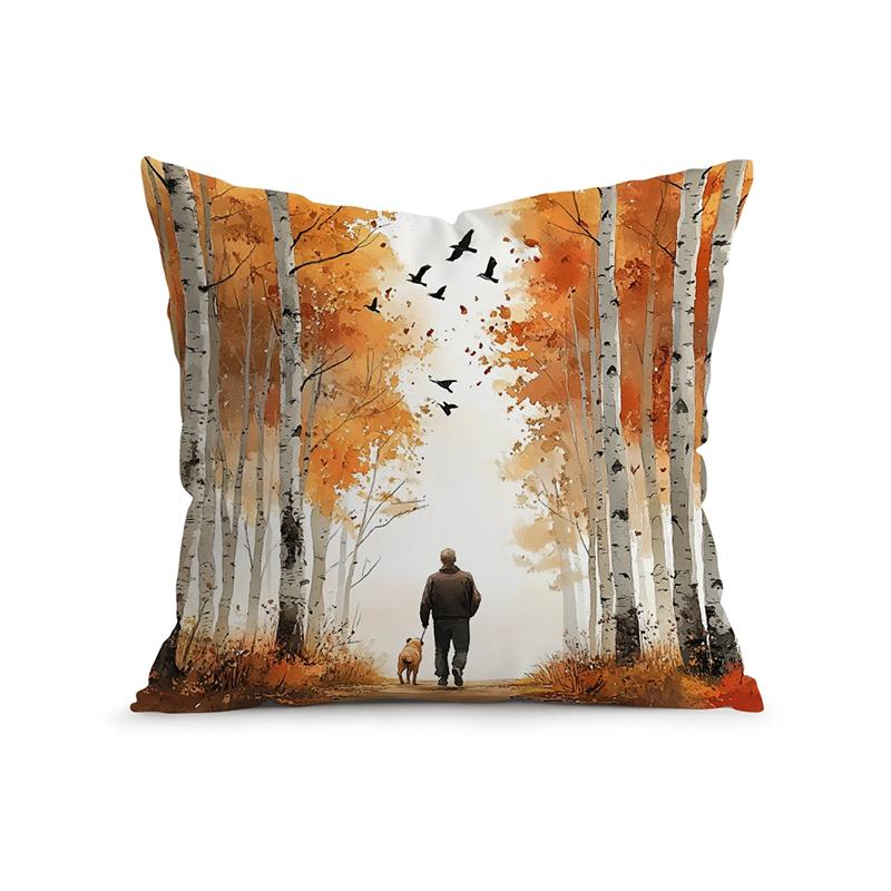 Home Decor Autumn Cabin, Trees & Pumpkin Printed Pillowcase Pattern Cushion Cover Suitable for Sofa Bedroom Car Pillow Cover