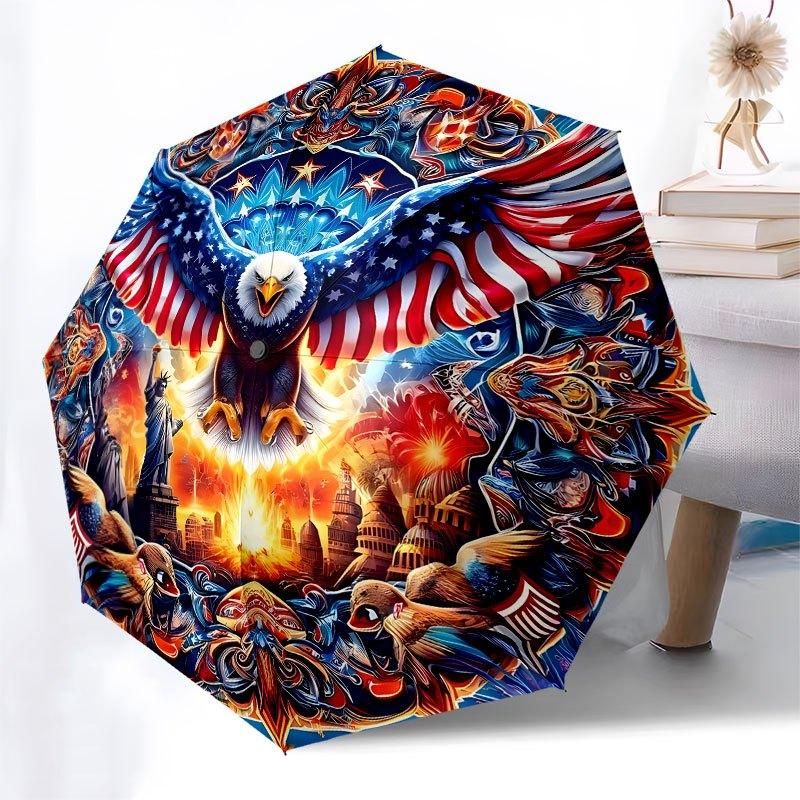 American Pride Eagle Flag Ornament Decorative Circle Wall ArtUmbrella with Cute Design,Portable 3-Fold Compact Umbrella for Men&Women,Valent