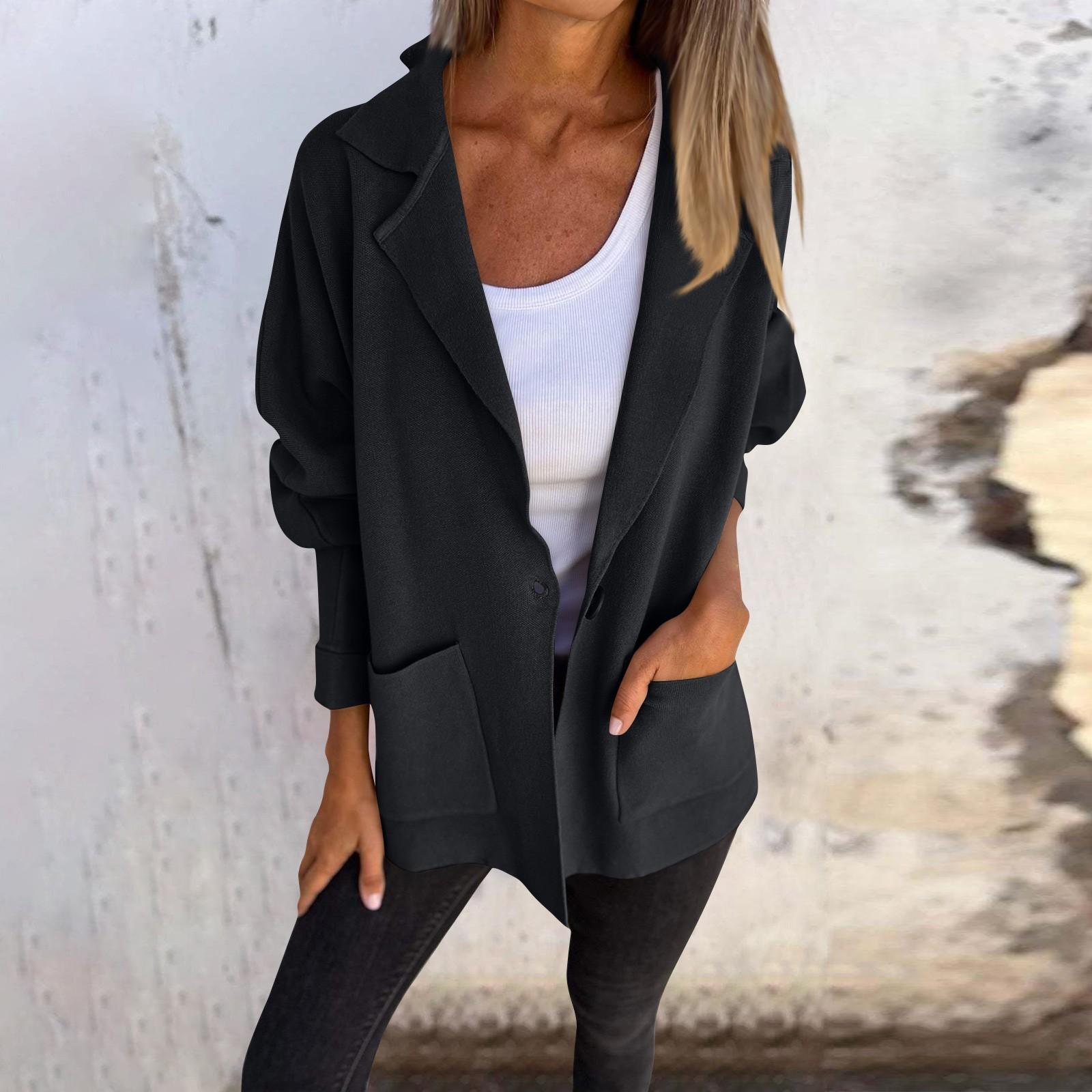 

Женская зимняя шерстяная куртка, повседневный универсальный свободный кардиган с карманами на лацканах и пуговицами XL чёрный