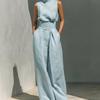 Women's Sleeveless High Neck Top and Wide Leg Pants Two Piece Set Casual Summer Outfit