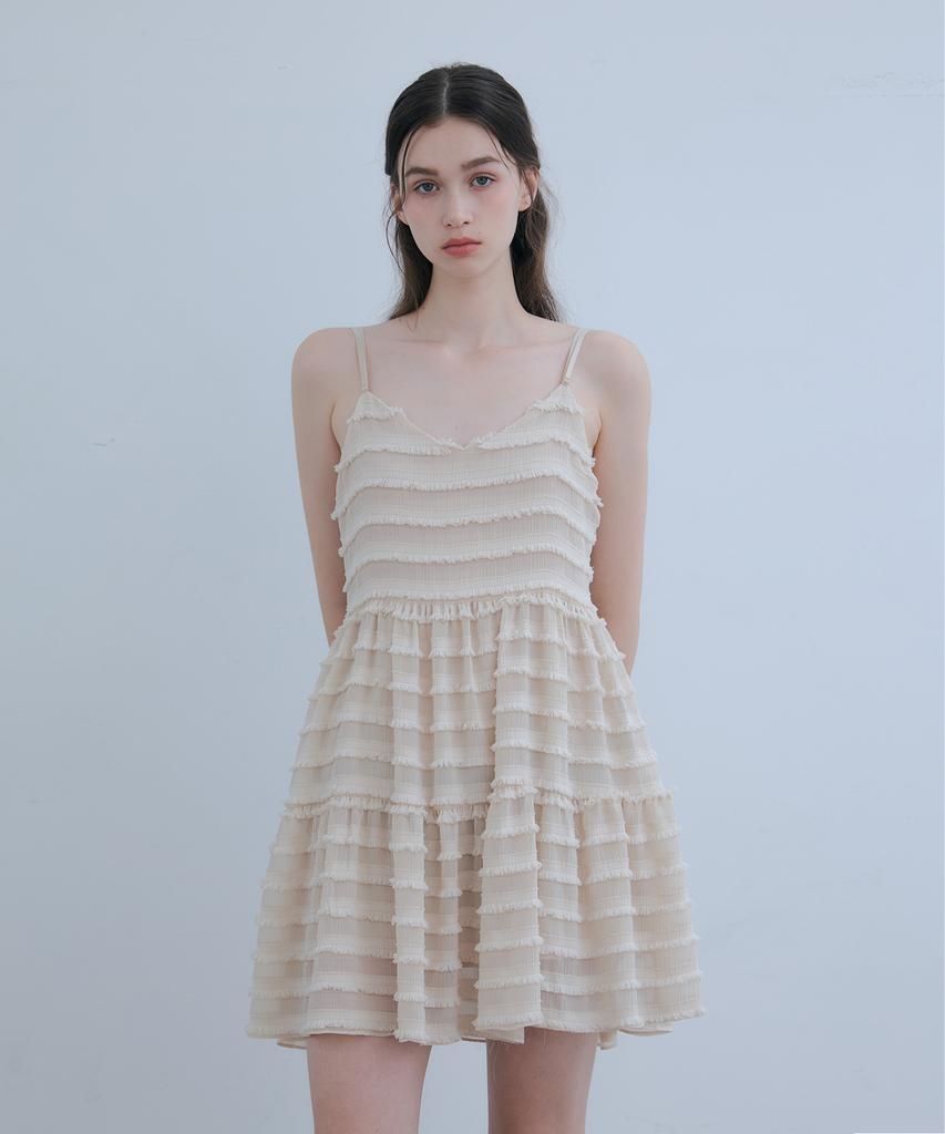 ODER Fringe Frill Sleeveless Dress - Cream