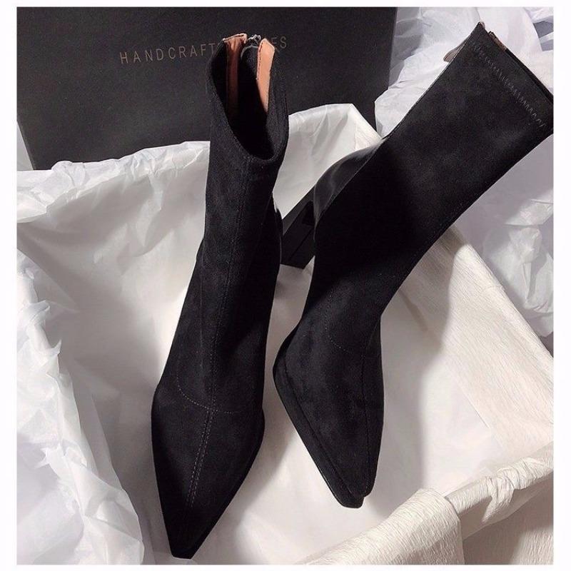 

Модные водонепроницаемые ботильоны на высокой платформе и толстом каблуке, с острым носком и задней молнией 39 чёрный