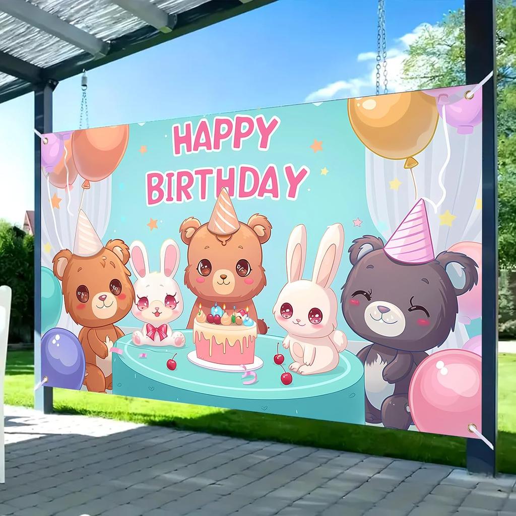Nuxovilar Happy Birthday Banner - Large 71x43 Inch Pastel Rainbow Clouds Party Backdrop for Kids, Yard Sign, Birthday Decorations