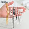 Atoztide Personalized Engrave Name Date Bracelet Set Stainless Steel For \Women Men Adjustable Link Cuban Chain Jewelry Gift