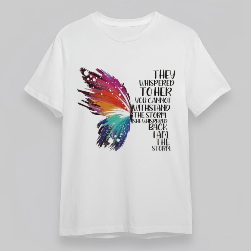 Women's Oversize Classic T-Shirt Rainbow Wings With Storm Quote Graphic Tee USA