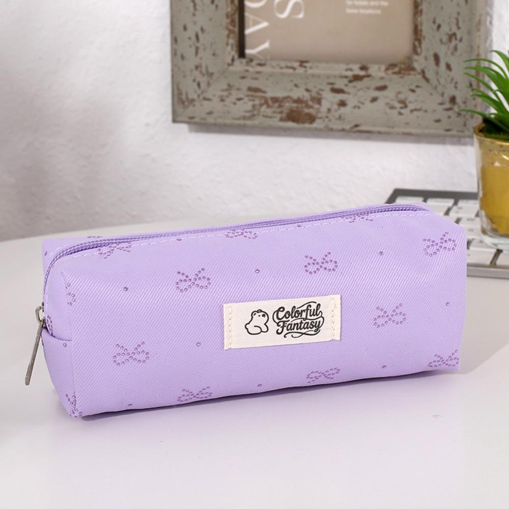 Pastel Color Pen Bag Bow Embroidery Pencil Pouch Durable Pencil Case  Students