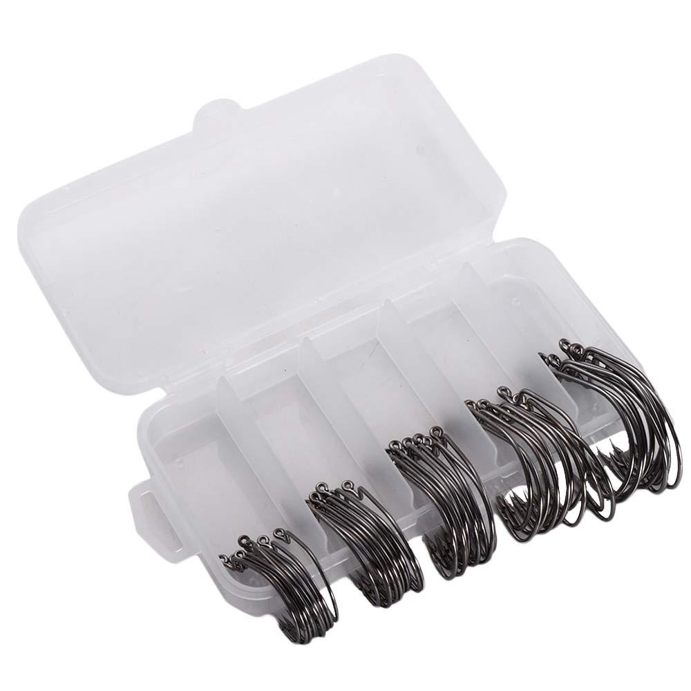Robuste Karpfenangelhaken, 50 Stück/Packung mit Box, Größen 2#1#1/0#2/0#3/0#, Offset-Angelhaken, Widerhaken, breite Kurbelhaken