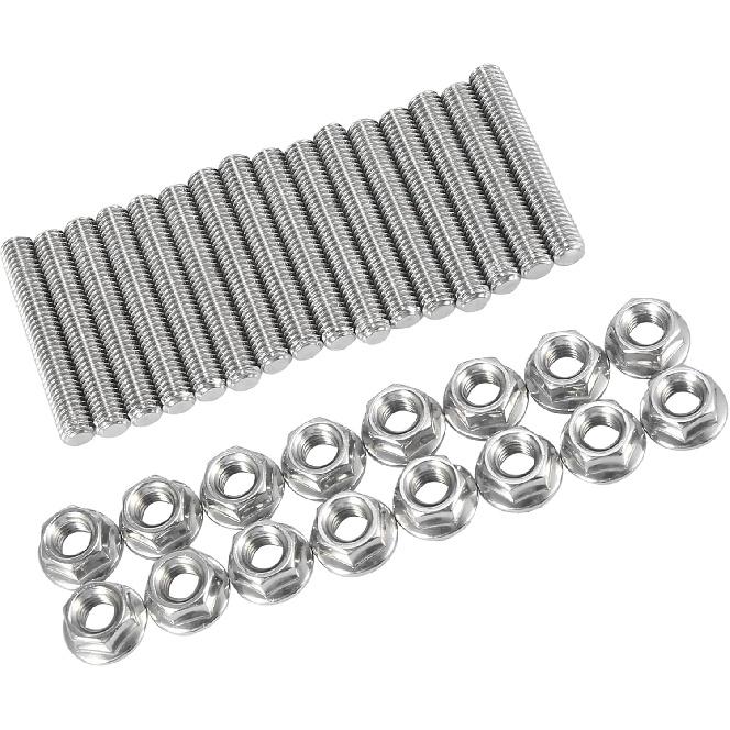 16pcs Stainless Steel Exhaust Manifold Bolt Stud Hardware for Ford 4.6 5.4 Liter V8 2 Manifolds Replacement
