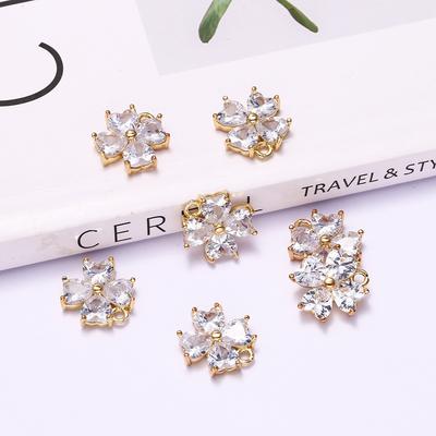 Copper Inlaid Zircon Four-Leaf Clover Pendant Diy Jewelry Accessories Stud Earrings Necklace Pendant, Clothing Brooch Accessories
