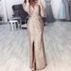 Sparkling Crystal V-Neck Evening Gown - Elegant Luxury Banquet & Performance Dress