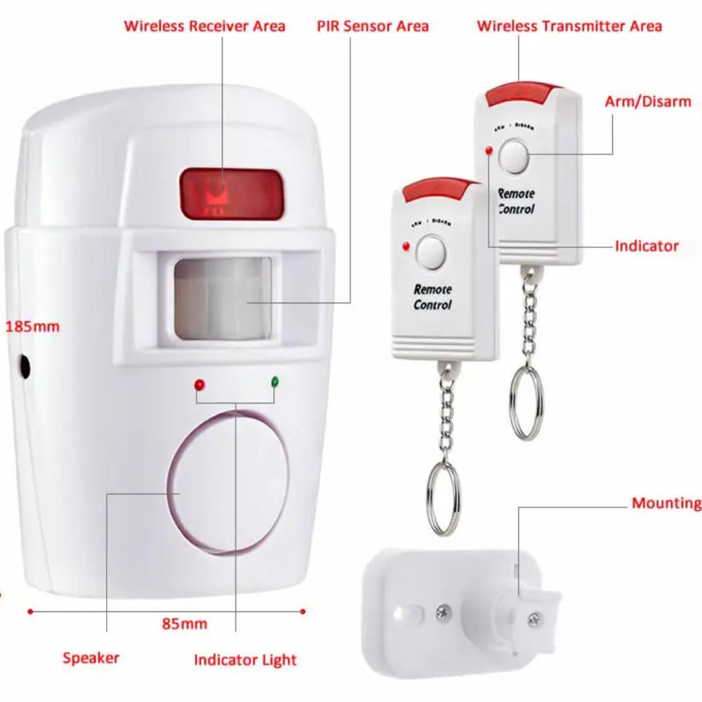 Wireless PIR Motion Sensor Detector Alarm With 2 Remote Controls Door Window For Home Shed Garage Carvan Alarm Security System