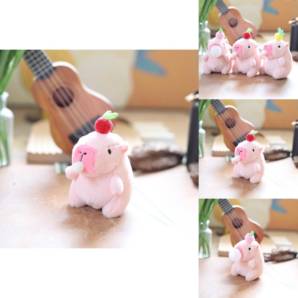 Adorable Cute Bubble Blowing Capybara Plush Toy Keychain Soft Stuffed Animal In Yellow Red Pink