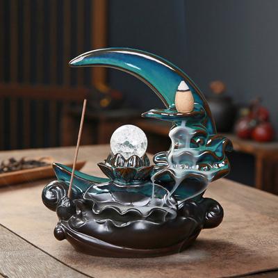 Moon Incense Burner Ceramic Waterfall Incense Burner Well-designed Incense Holder Aromatherapy Ornament